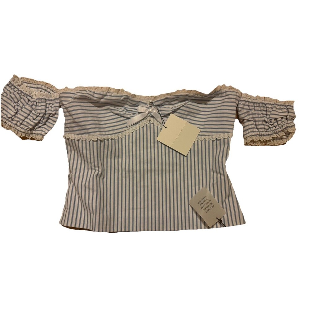 MAJORELLE Revolve Womens M Blue‎ Stripe Lace Trim Tube Top Arm Bands